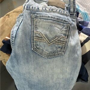 BKE Faded Blue Denim Jeans with Branded Leather Patch Sz 34 R